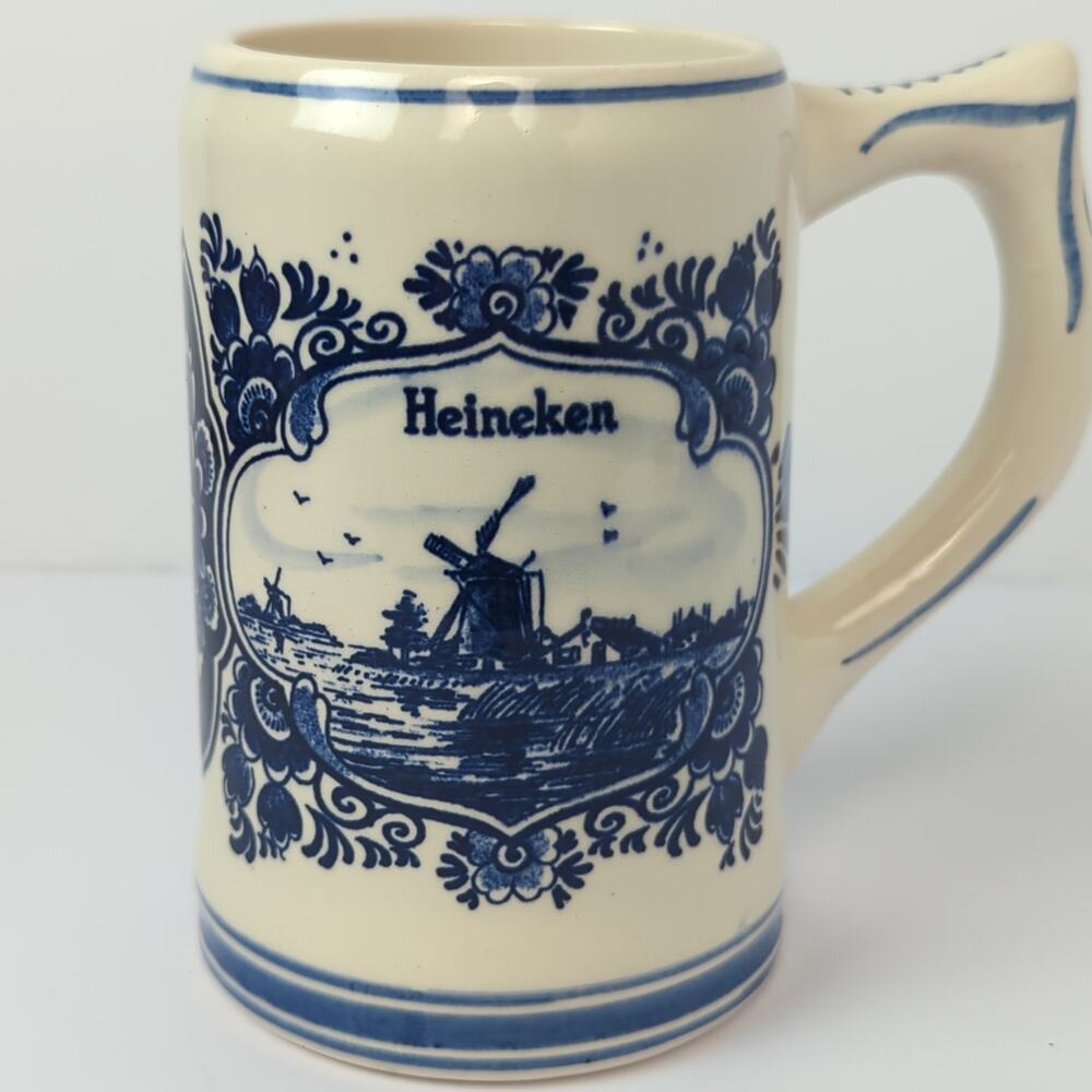 Vintage Heineken Delft Blue Beer Stein Hand Painted Holland